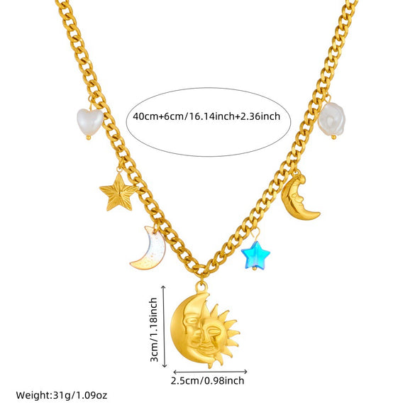 Fashion Personality Minimalist Stainless Steel Goldplated Star Figure Pendant Clavicle Necklace For Women