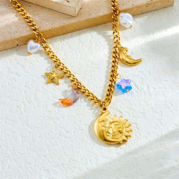 Fashion Personality Minimalist Stainless Steel Goldplated Star Figure Pendant Clavicle Necklace For Women