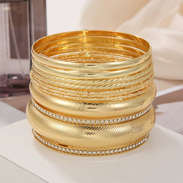Fashion Personality Multi Layer Diamond Iron Alloy Geometric Electroplated Bracelet Set