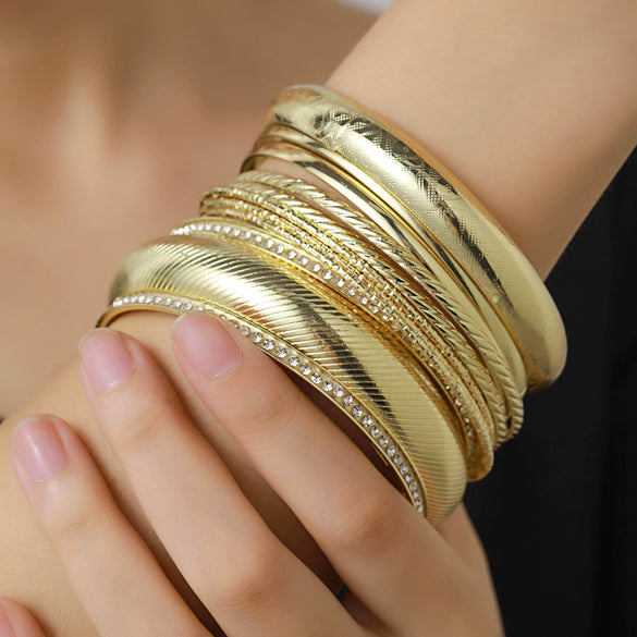 Fashion Personality Multi Layer Diamond Iron Alloy Geometric Electroplated Bracelet Set