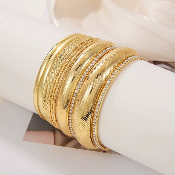 Fashion Personality Multi Layer Diamond Iron Alloy Geometric Electroplated Bracelet Set