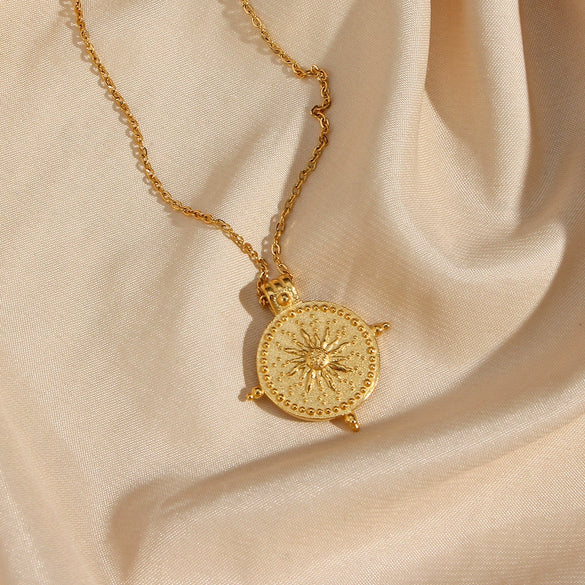 Fashion Personality Pendant Jewelry Stainless Steel 18K Gold Plated Retro Sun Compasses Pendant Necklace With Geometric Styling And Electroplating