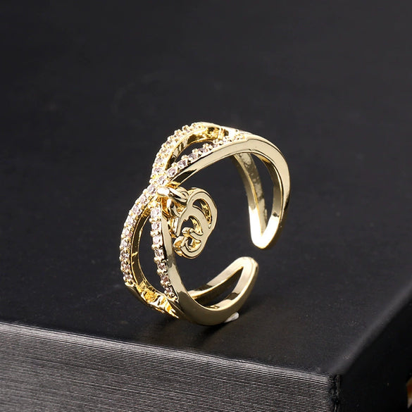 Fashion Personality Ring Copper Electroplated With Colorful Zircon Heart Lock Fishtail And Animal Zodiac Pattern