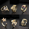 Fashion Personality Ring Copper Electroplated With Colorful Zircon Heart Lock Fishtail And Animal Zodiac Pattern