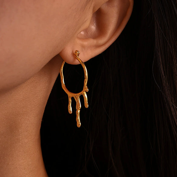 Fashion Personality 316L Stainless Steel 18K Gold Plated Liquid Earrings With Geometric Shape And Electroplating Treatment