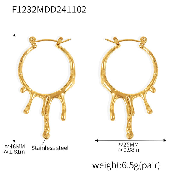 Fashion Personality 316L Stainless Steel 18K Gold Plated Liquid Earrings With Geometric Shape And Electroplating Treatment