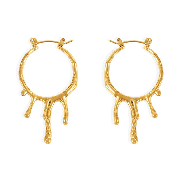 Fashion Personality 316L Stainless Steel 18K Gold Plated Liquid Earrings With Geometric Shape And Electroplating Treatment