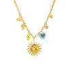 Fashion Personality Trend Cartoon Heart Eyes Face Sun Stainless Steel Gold Plated Necklace