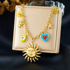 Fashion Personality Trend Cartoon Heart Eyes Face Sun Stainless Steel Gold Plated Necklace