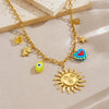Fashion Personality Trend Cartoon Heart Eyes Face Sun Stainless Steel Gold Plated Necklace