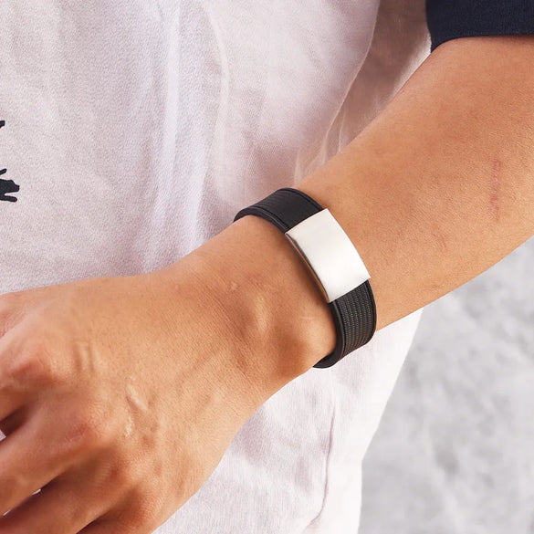 Fashion Personalized Casual Plastic Bracelet Trendy Engraving Adjustable Jewelry Stainless Steel Men'S Bracelet