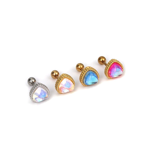 Fashion Piercing Jewelry Heart Moonstone Metal Ear Nail With Geometric Design And Electroplating