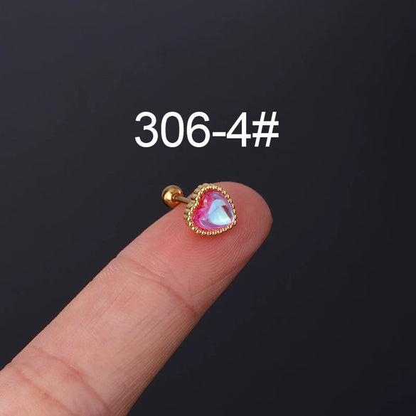 Fashion Piercing Jewelry Heart Moonstone Metal Ear Nail With Geometric Design And Electroplating