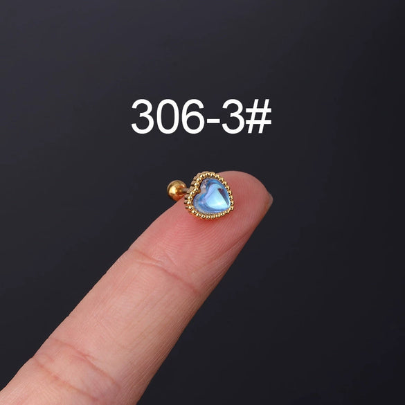 Fashion Piercing Jewelry Heart Moonstone Metal Ear Nail With Geometric Design And Electroplating