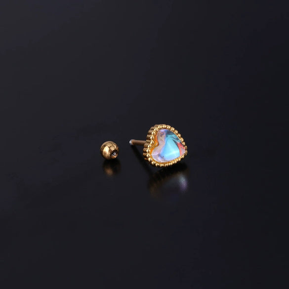 Fashion Piercing Jewelry Heart Moonstone Metal Ear Nail With Geometric Design And Electroplating
