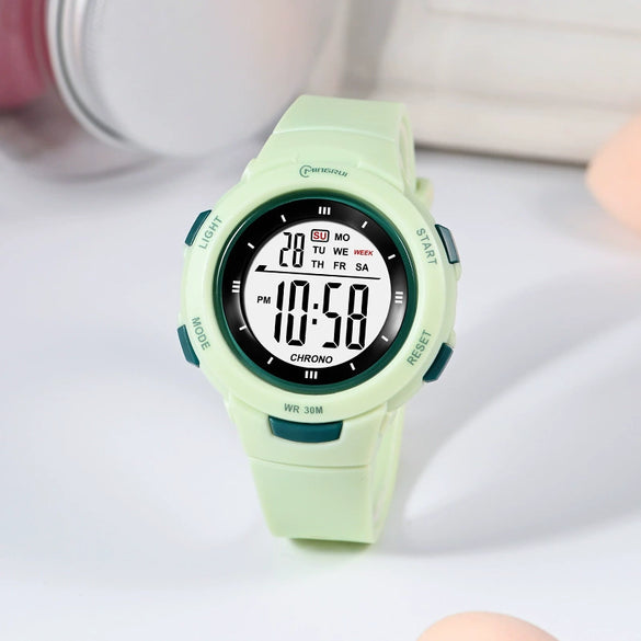 Fashion Pin Buckle Electronic Watch Plastic Case Pu Strap Organic Glass Mirror Round Dial Fresh Style Luminous Waterproof