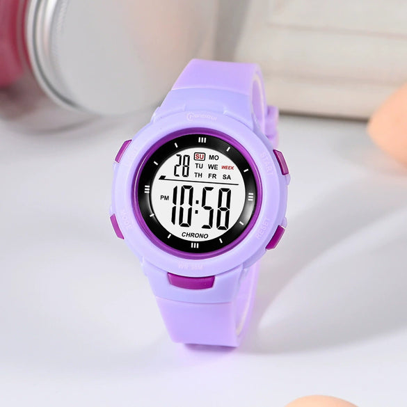 Fashion Pin Buckle Electronic Watch Plastic Case Pu Strap Organic Glass Mirror Round Dial Fresh Style Luminous Waterproof