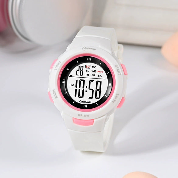 Fashion Pin Buckle Electronic Watch Plastic Case Pu Strap Organic Glass Mirror Round Dial Fresh Style Luminous Waterproof