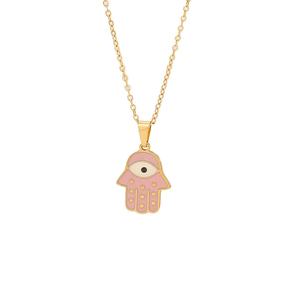 Fashion Pink Love Flower Heart Shape Butterfly Pendant Stainless Steel Necklace