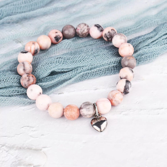 Fashion Pink Zebra Pattern Heart Beaded Bracelet Handmade Women's Hand Jewelry Gift