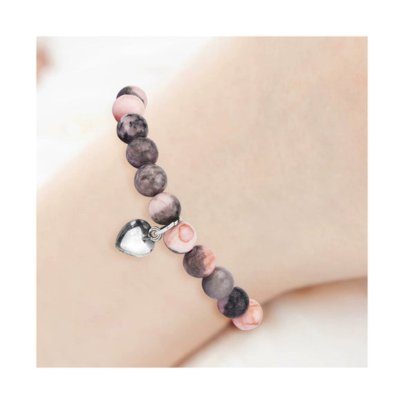 Fashion Pink Zebra Pattern Heart Beaded Bracelet Handmade Women's Hand Jewelry Gift