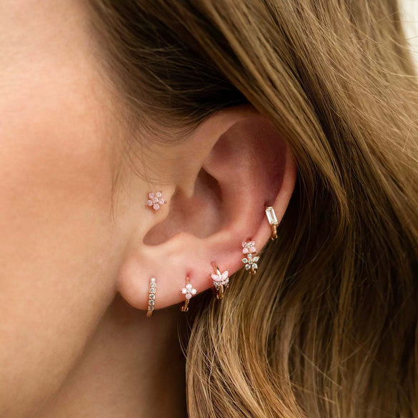 Fashion Pink Zircon Earrings Set Copper Material With Flower Pattern