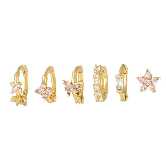 Fashion Pink Zircon Earrings Set Copper Material With Flower Pattern