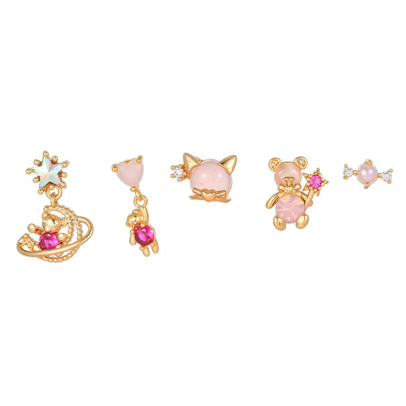 Fashion Pink Zircon Earrings Set Copper Material With Flower Pattern