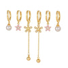 Fashion Pink Zircon Earrings Set Copper Material With Flower Pattern