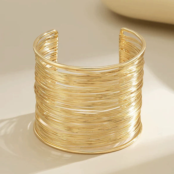 Fashion Punk Geometric Wire Wrapped Open Cuff Bracelet With Irregular Jade Design Wide Electroplated Iron Stacking Bangle