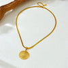 Fashion Punk Personality Spiral Disc Gold Plated Snake Bone Chain Stainless Steel Necklace With Geometric Pattern