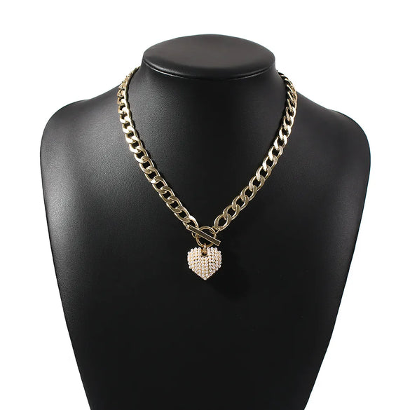 Fashion Punk Style New Pearl Heart-Shape Necklace For Women Bold Water Wave Clavicle Chain Simple Necklaces Gooddiy