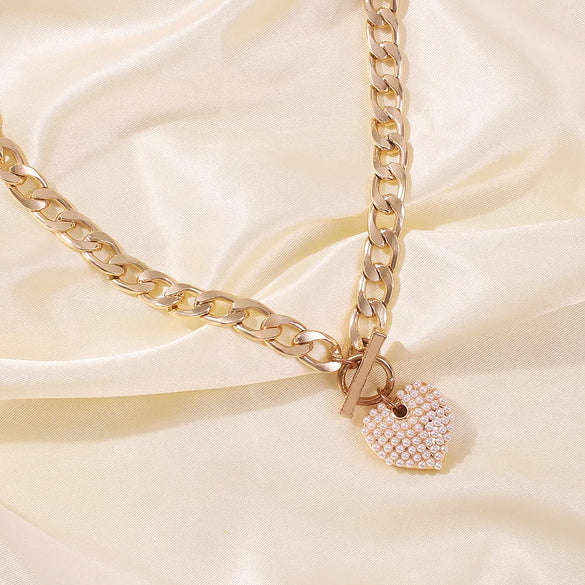Fashion Punk Style New Pearl Heart-Shape Necklace For Women Bold Water Wave Clavicle Chain Simple Necklaces Gooddiy