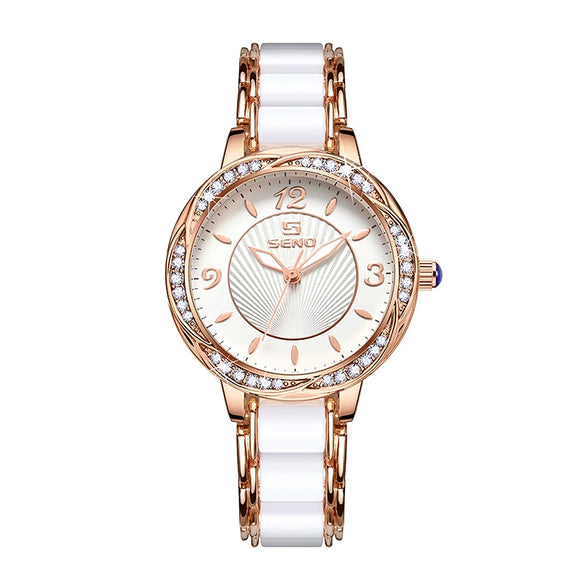 Fashion Quartz Watch For Ladies With Ceramic Watchband Butterfly Buckle Waterproof Mineral Strengthened Glass Mirror Alloy Case Stainless Steel Clasp Round Dial