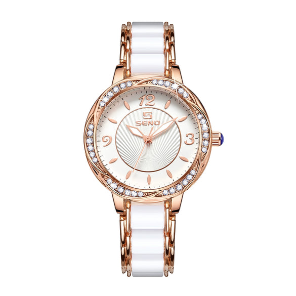 Fashion Quartz Watch For Ladies With Ceramic Watchband Butterfly Buckle Waterproof Mineral Strengthened Glass Mirror Alloy Case Stainless Steel Clasp Round Dial