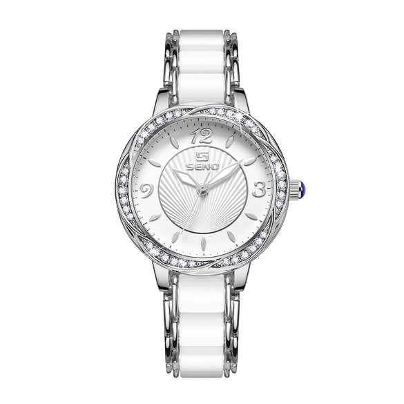 Fashion Quartz Watch For Ladies With Ceramic Watchband Butterfly Buckle Waterproof Mineral Strengthened Glass Mirror Alloy Case Stainless Steel Clasp Round Dial