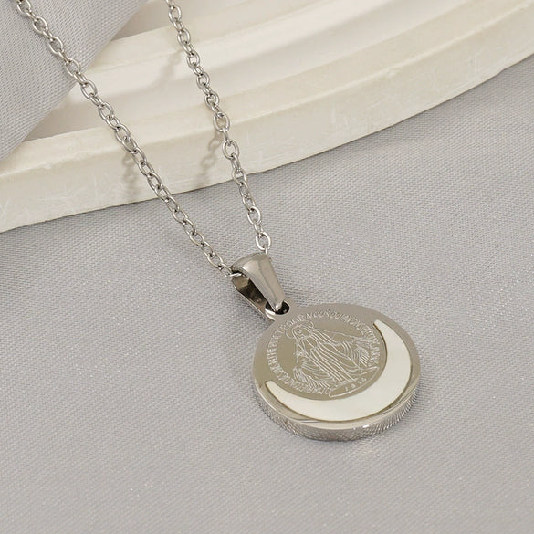 Fashion Religious Titanium Steel Geometric Round Pendant Necklace For Men And Women