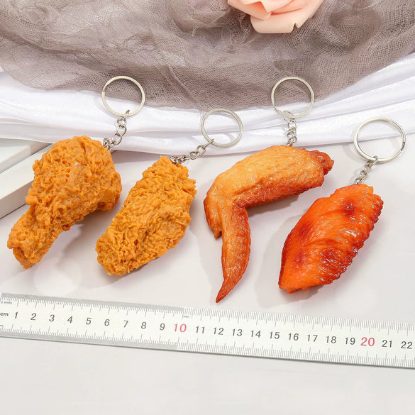 Fashion Resin Chicken Wing And Chicken Leg Keychain Pendant Novelty Food Shape Plastic Charm Accessory