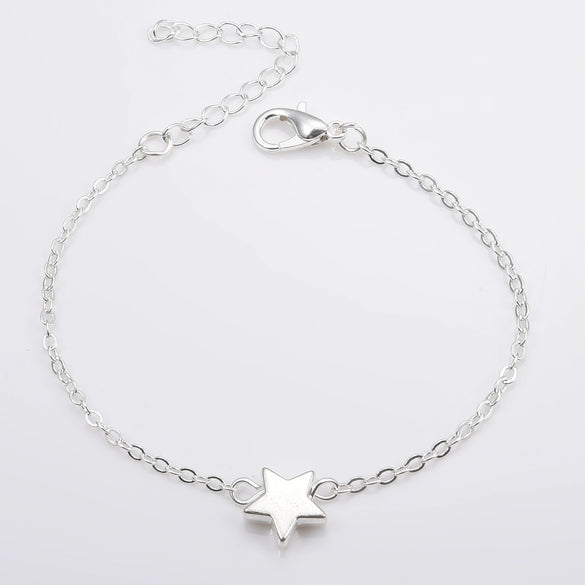 Fashion Retro Allmatch Alloy Fivepointed Star Chain Bracelet For Women With Electroplating Design