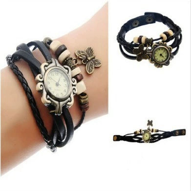 Fashion Retro Butterfly Pendant Bracelet Watch Stainless Steel