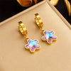 Fashion Retro Colorful Purple Rhinestone Butterfly Titanium Steel Gold Plated Pendant Accessories Earrings