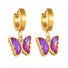Fashion Retro Colorful Purple Rhinestone Butterfly Titanium Steel Gold Plated Pendant Accessories Earrings