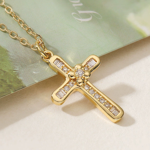 Fashion Retro Copper Geometric Cross Pendant Necklace For Women