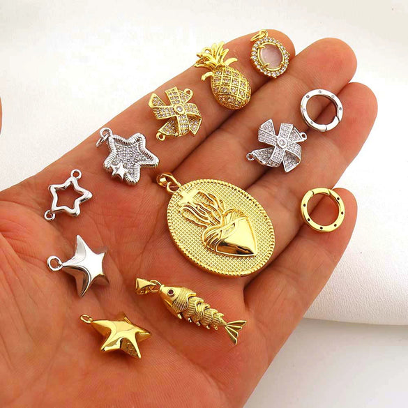 Fashion Retro Copper Plated 18K Gold Fivepointed Star Pineapple Pendant Diy Jewelry Accessories For Bracelet Necklace Earrings Keychain With Electroplating Process