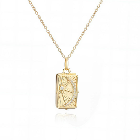 Fashion Retro Copper Plated Zircon Heart Photo Clip Pendant Necklace Geometric Style