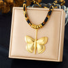 Fashion Retro Creative Printed Cotton Stainless Steel Pendant Love Butterfly Necklace With Animal Zodiac Pattern And Electroplating Design