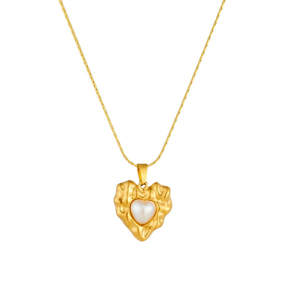 Fashion Retro Design Irregular Love Pearl Pendant Stainless Steel Women's Necklace With Electroplating