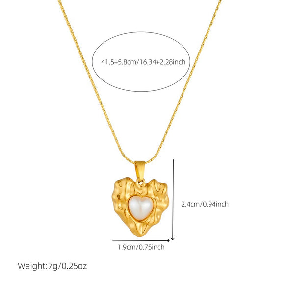 Fashion Retro Design Irregular Love Pearl Pendant Stainless Steel Women's Necklace With Electroplating