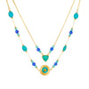 Fashion Retro Double Layer Overlapping Bohemian Beaded Turquoise Stainless Steel Geometric Pendant Chain Necklace With Electroplating