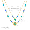 Fashion Retro Double Layer Overlapping Bohemian Beaded Turquoise Stainless Steel Geometric Pendant Chain Necklace With Electroplating